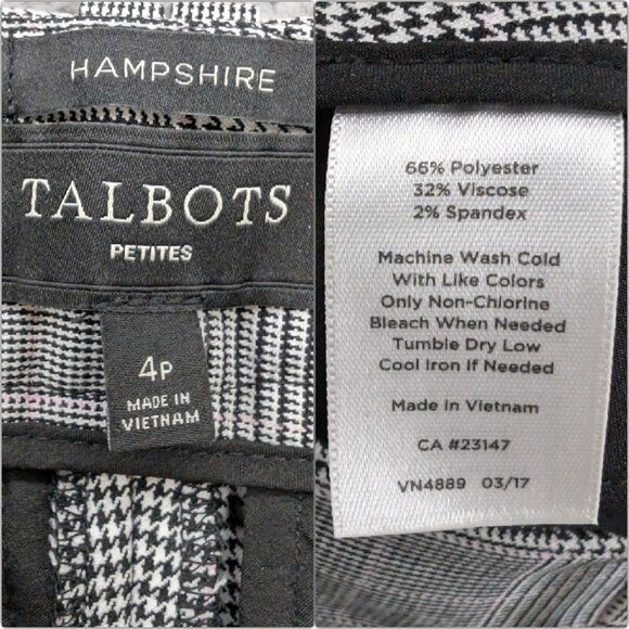 Talbots Hampshire Pants Womens Grey Glen Plaid Flat Front Size 4P - Picture 6 of 10